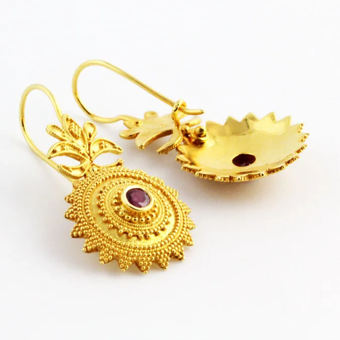 Helios Disc - Heart of Apollo Ruby & 18K Gold Earrings