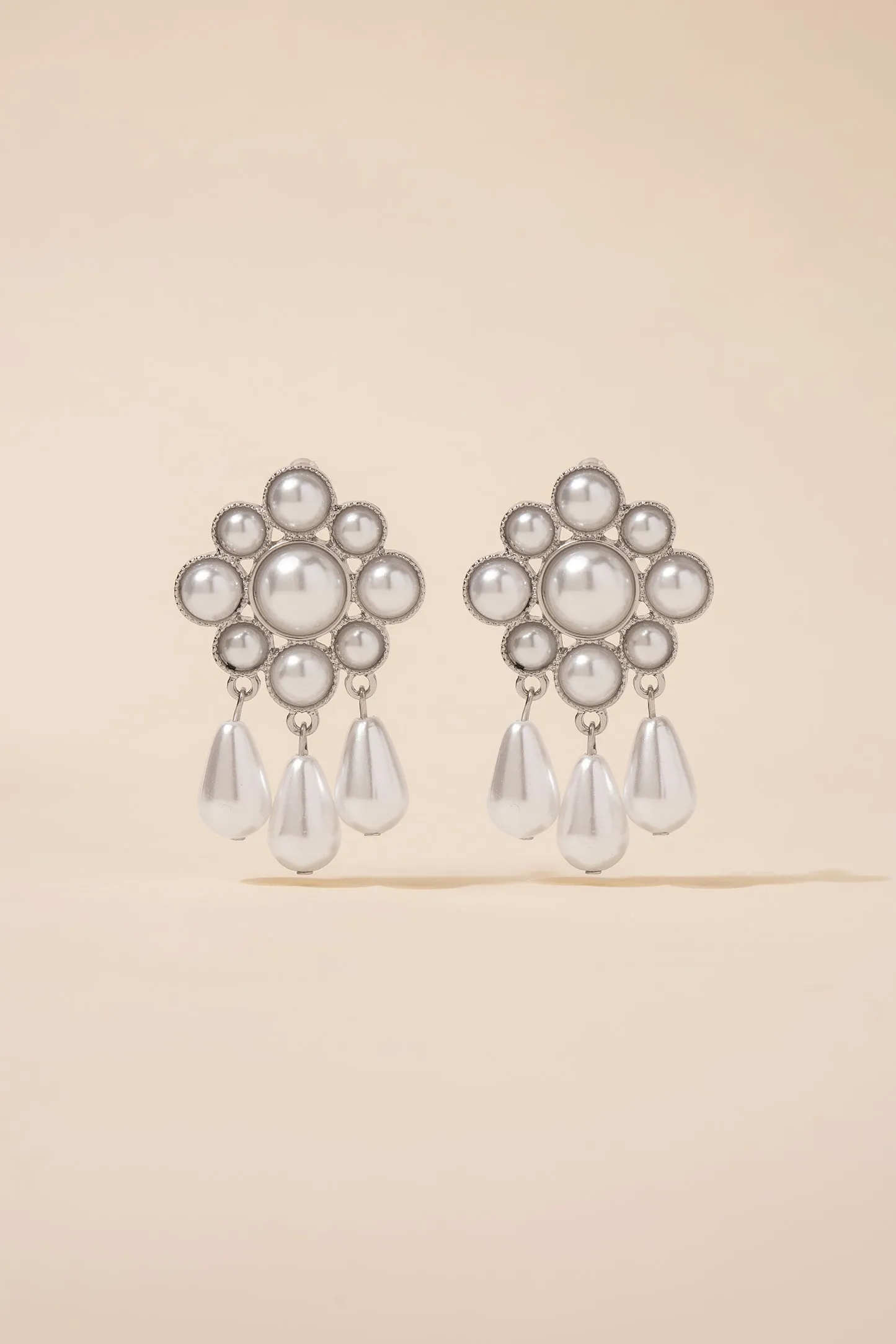 Kaia Floral Pearl Cluster & Tassel Earrings