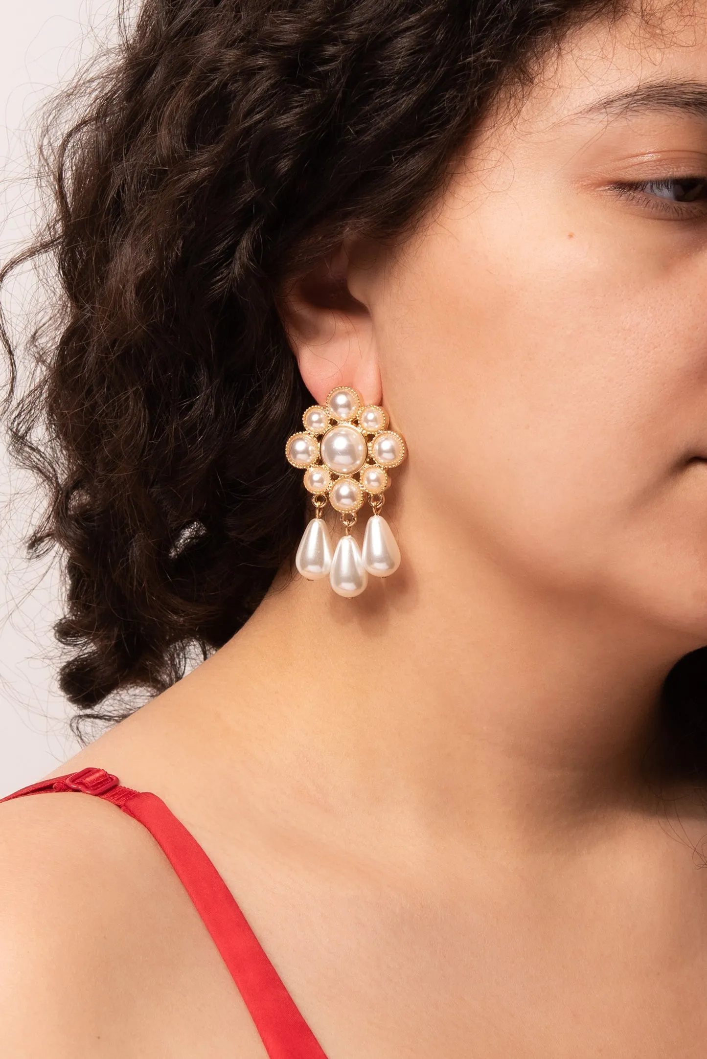 Kaia Floral Pearl Cluster & Tassel Earrings