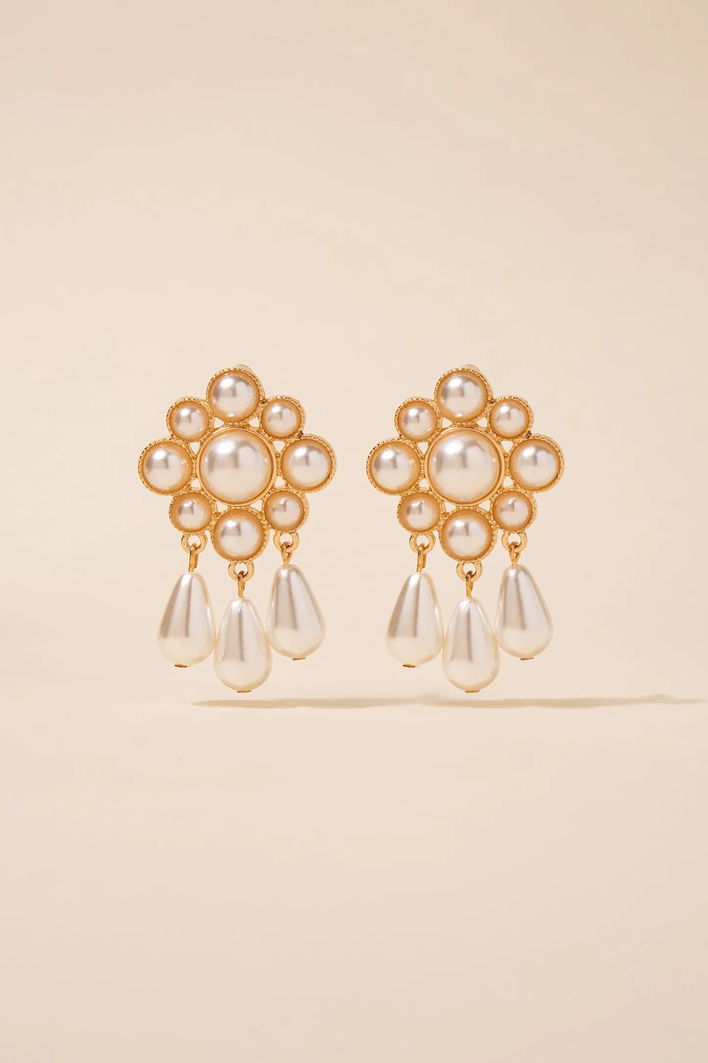 Kaia Floral Pearl Cluster & Tassel Earrings