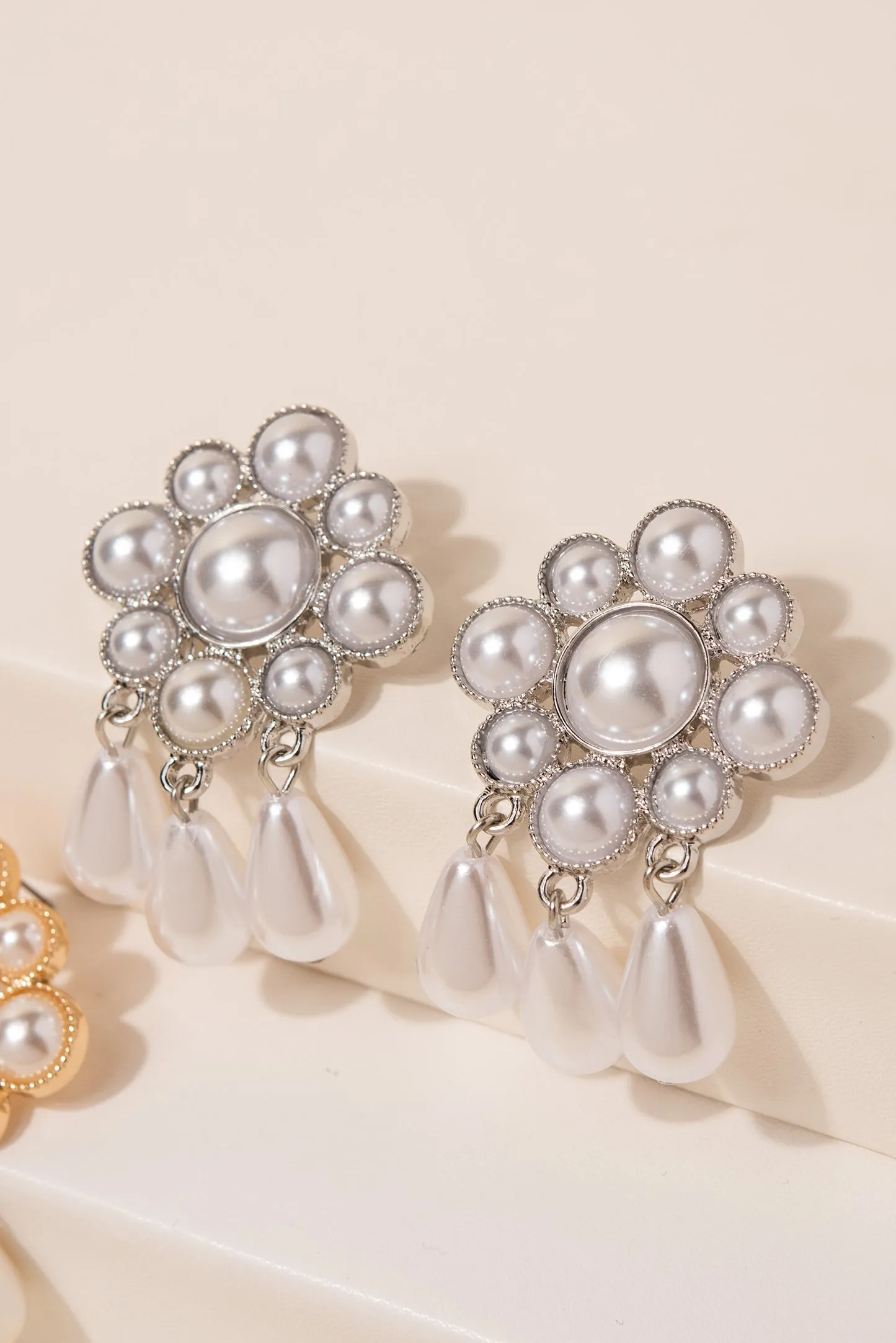 Kaia Floral Pearl Cluster & Tassel Earrings