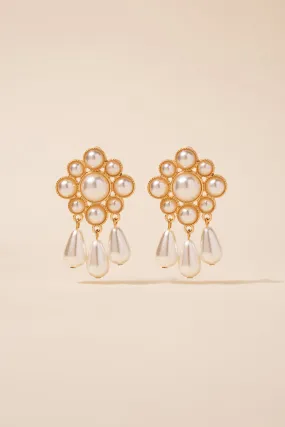 Kaia Floral Pearl Cluster & Tassel Earrings