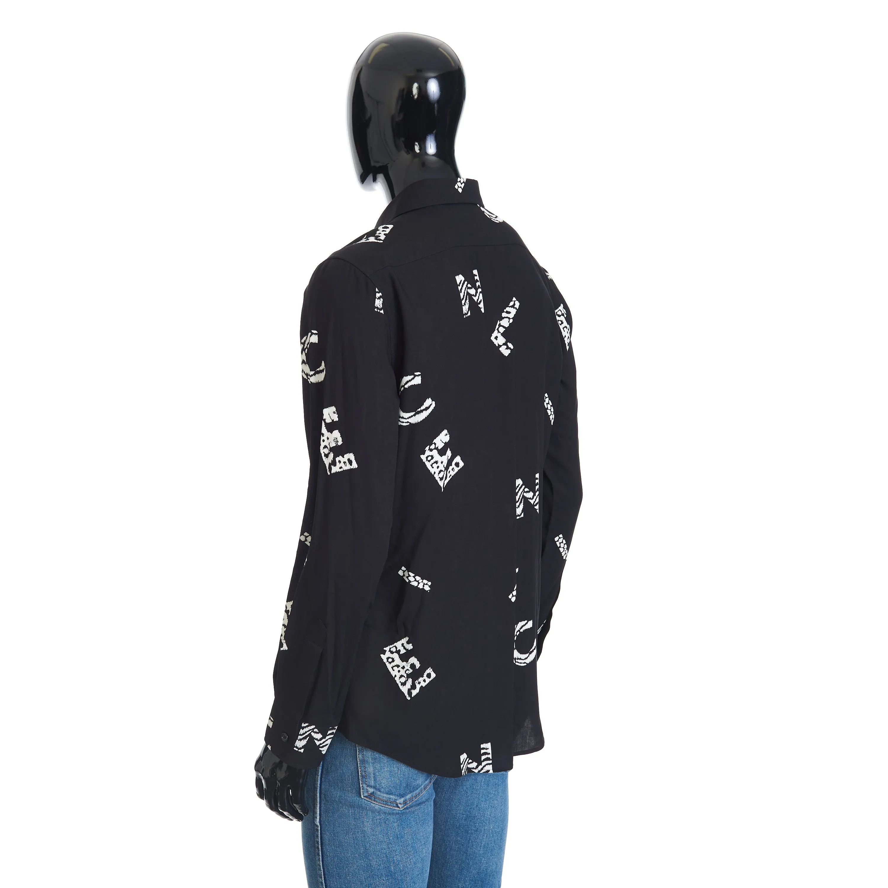 Letter Logo Print Shirt With Drugstore Collar In Black Viscose