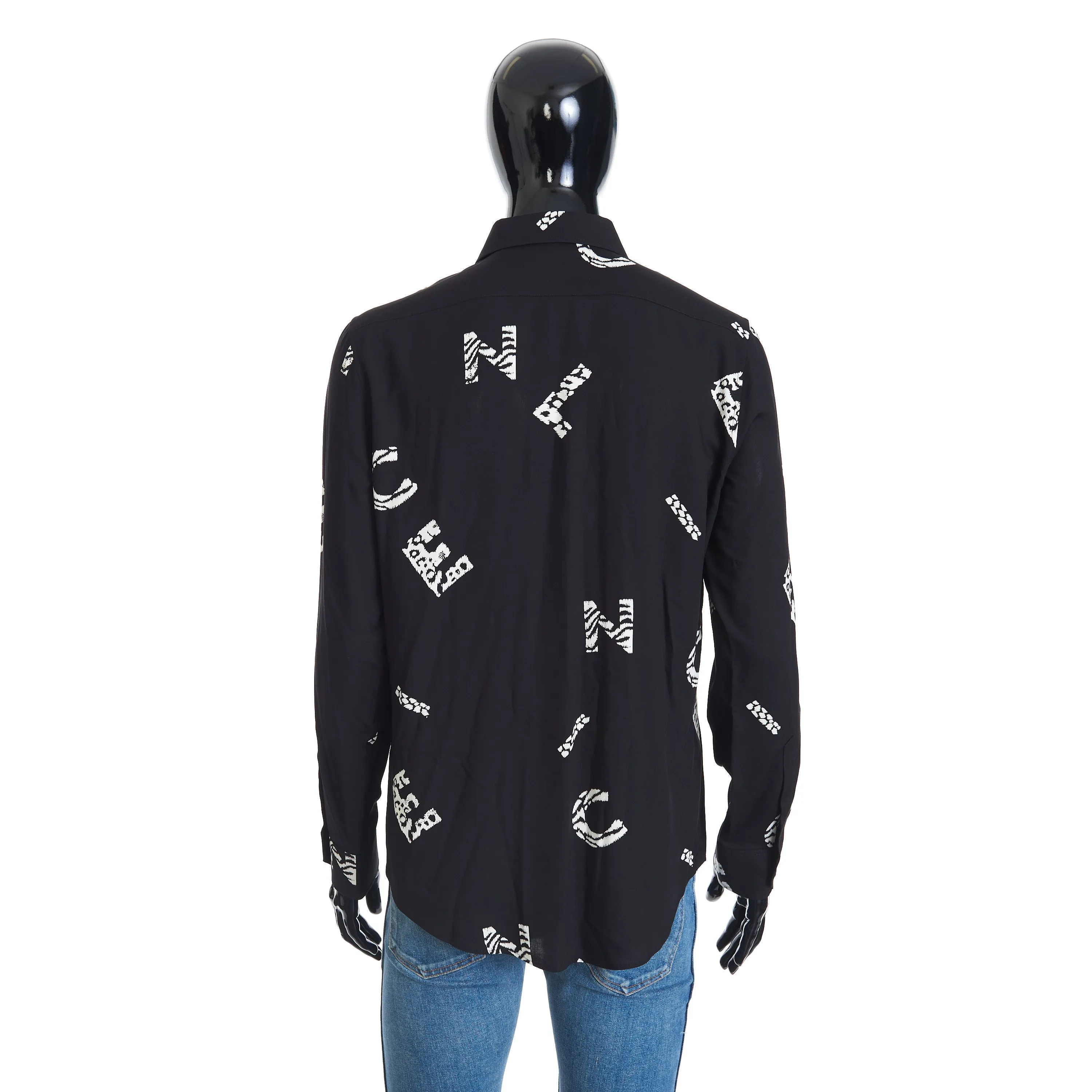 Letter Logo Print Shirt With Drugstore Collar In Black Viscose