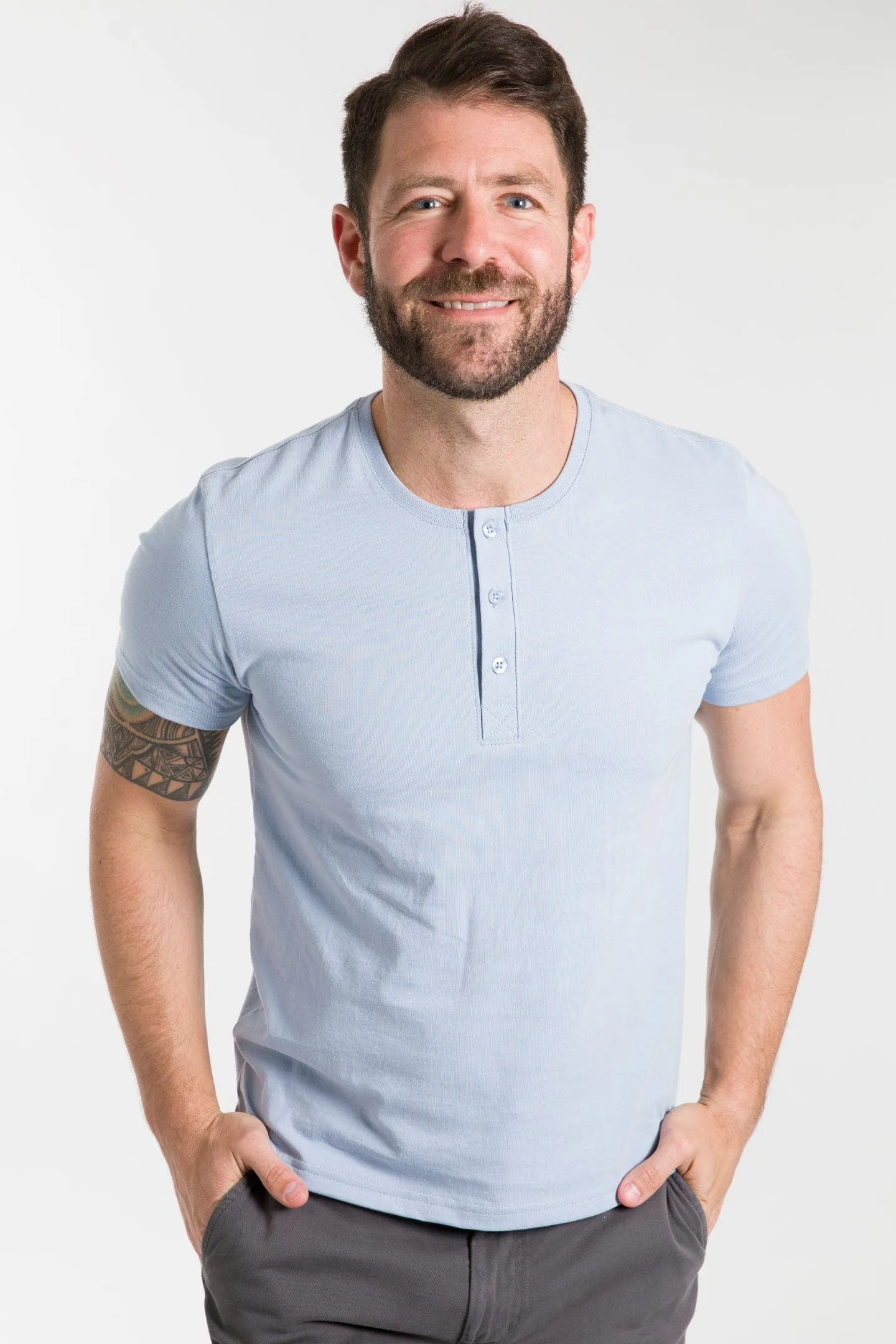 Light Blue Short Sleeve Pima Cotton Henley