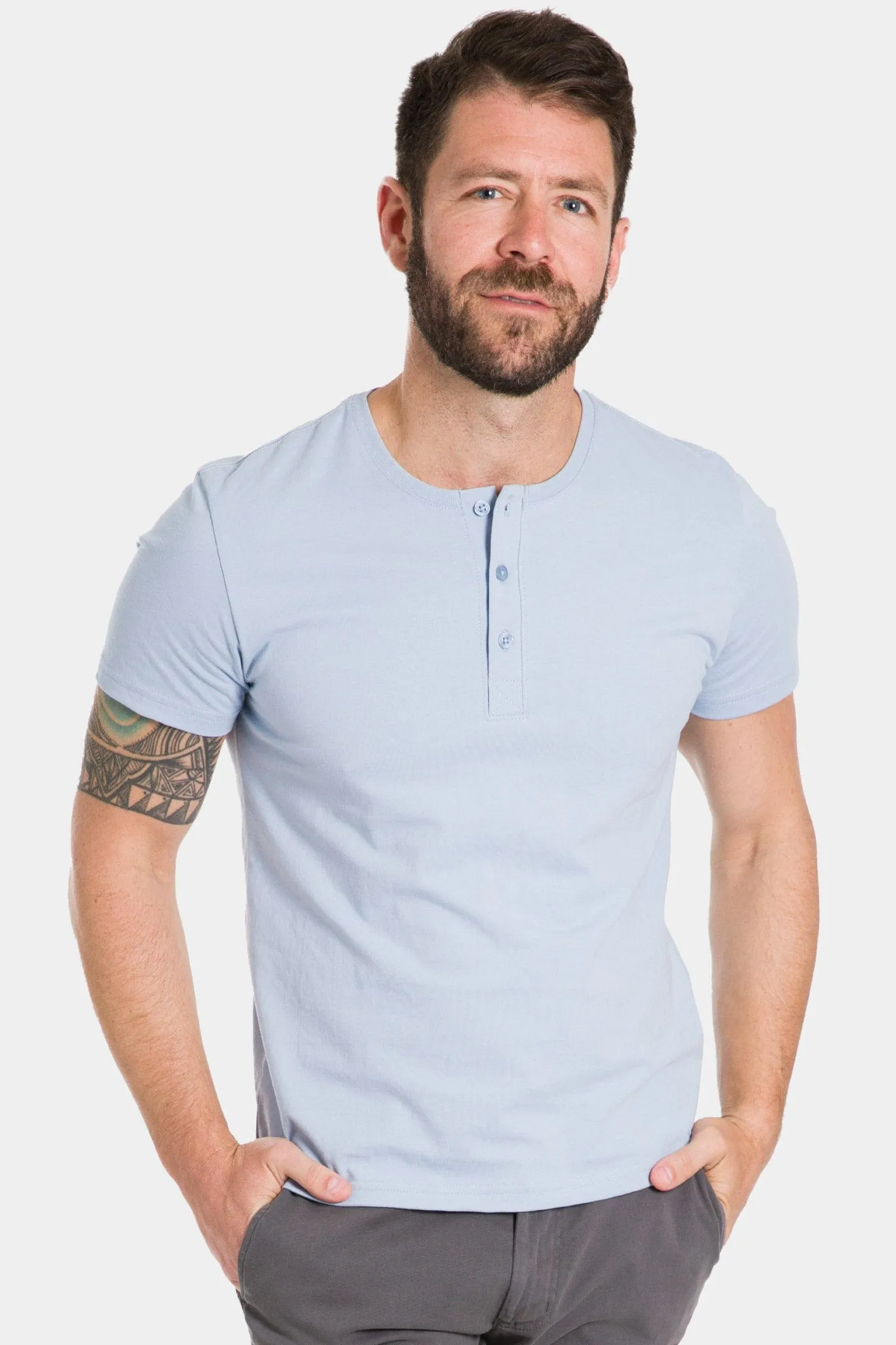 Light Blue Short Sleeve Pima Cotton Henley