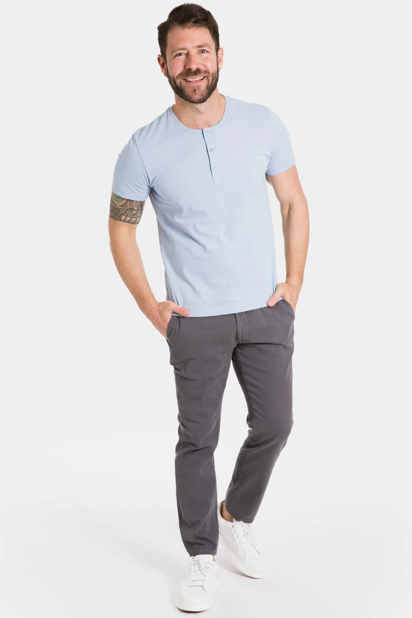 Light Blue Short Sleeve Pima Cotton Henley