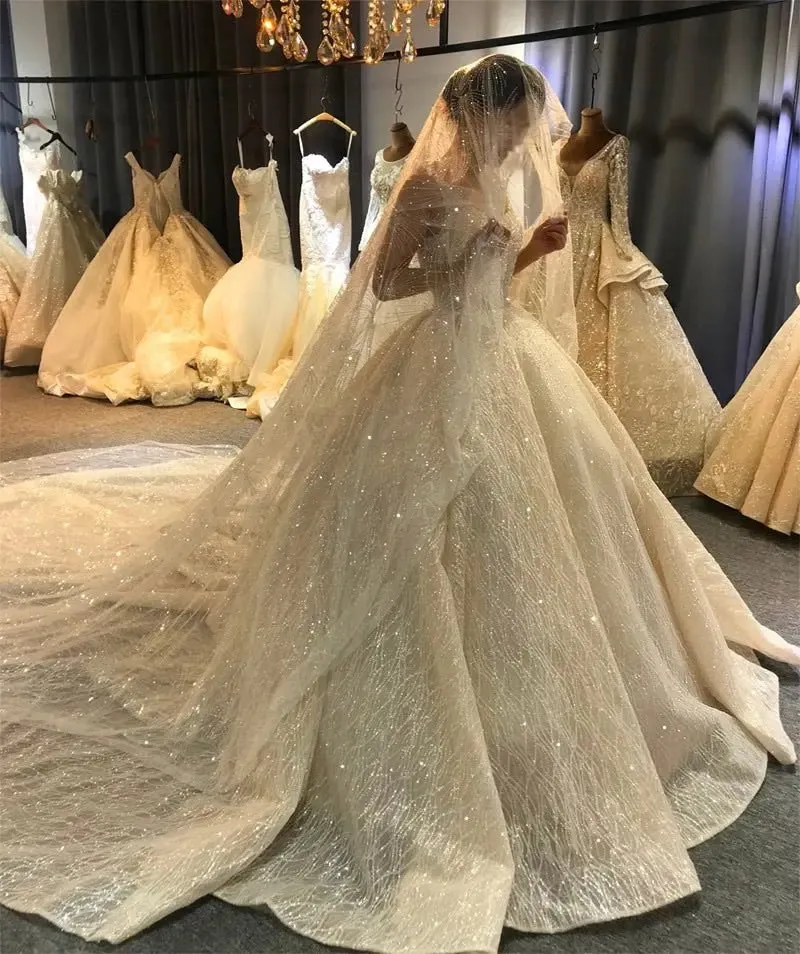 Luxury Beaded Cathedral Train Wedding Gown