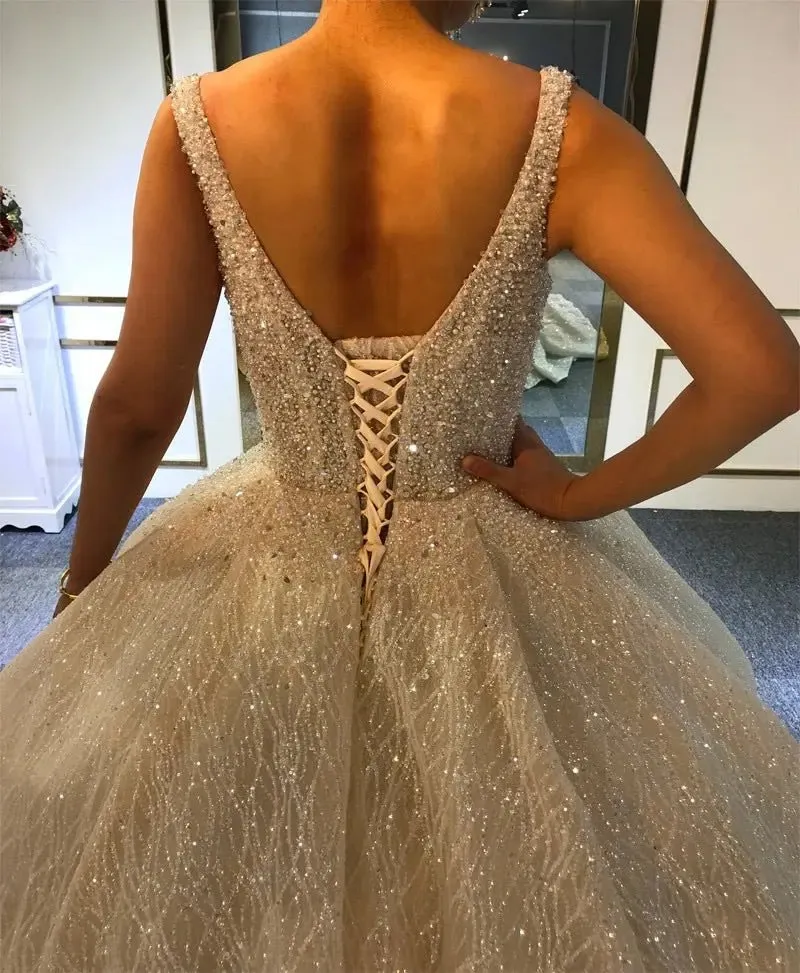 Luxury Beaded Cathedral Train Wedding Gown