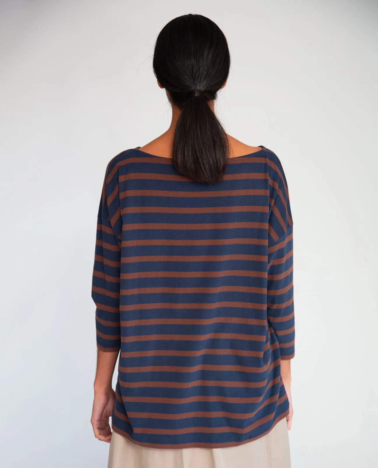 Mafalda-Sue Organic Cotton Top In Navy & Chocolate