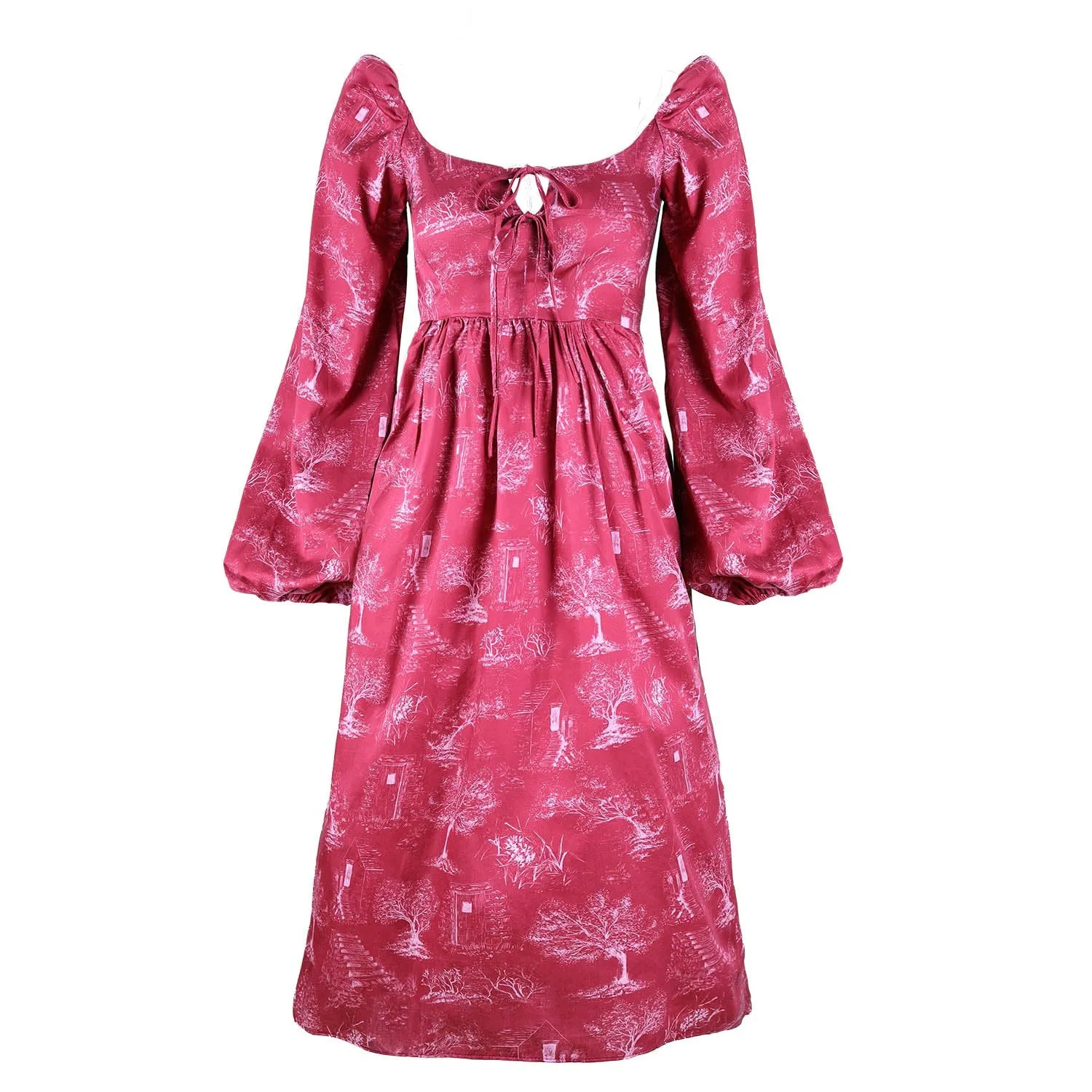 Marcela Dress / Ruby Red   Alabaster Cotton Toile