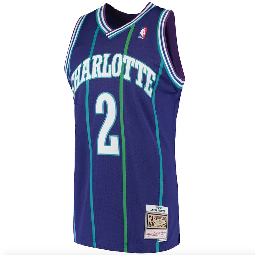 Mens Larry Johnson Charlotte Hornets 1994-95 Purple Swingman Replica Jersey By Mitchell & Ness