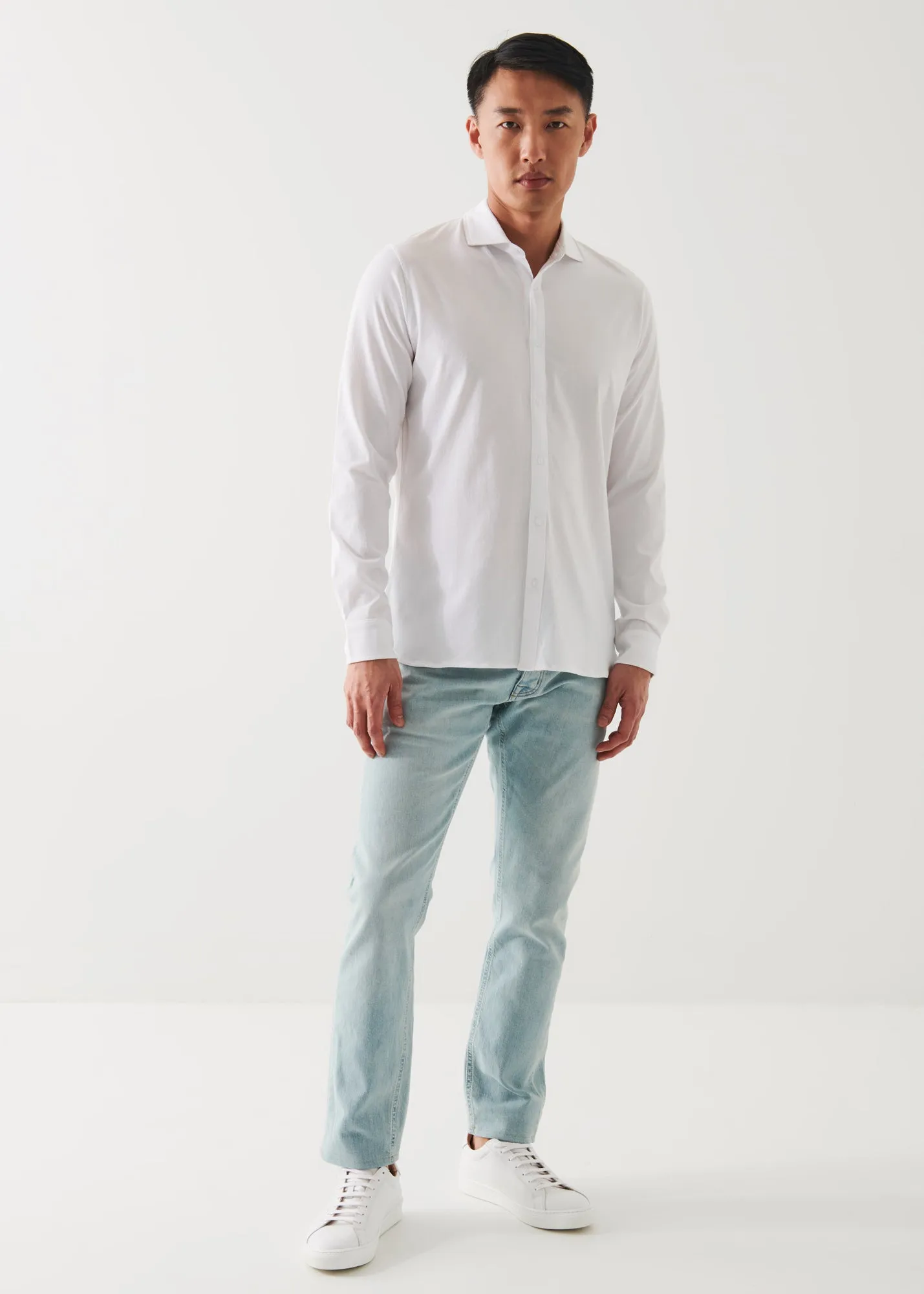 MERCERIZED PIMA COTTON LONG SLEEVE BUTTON FRONT SHIRT