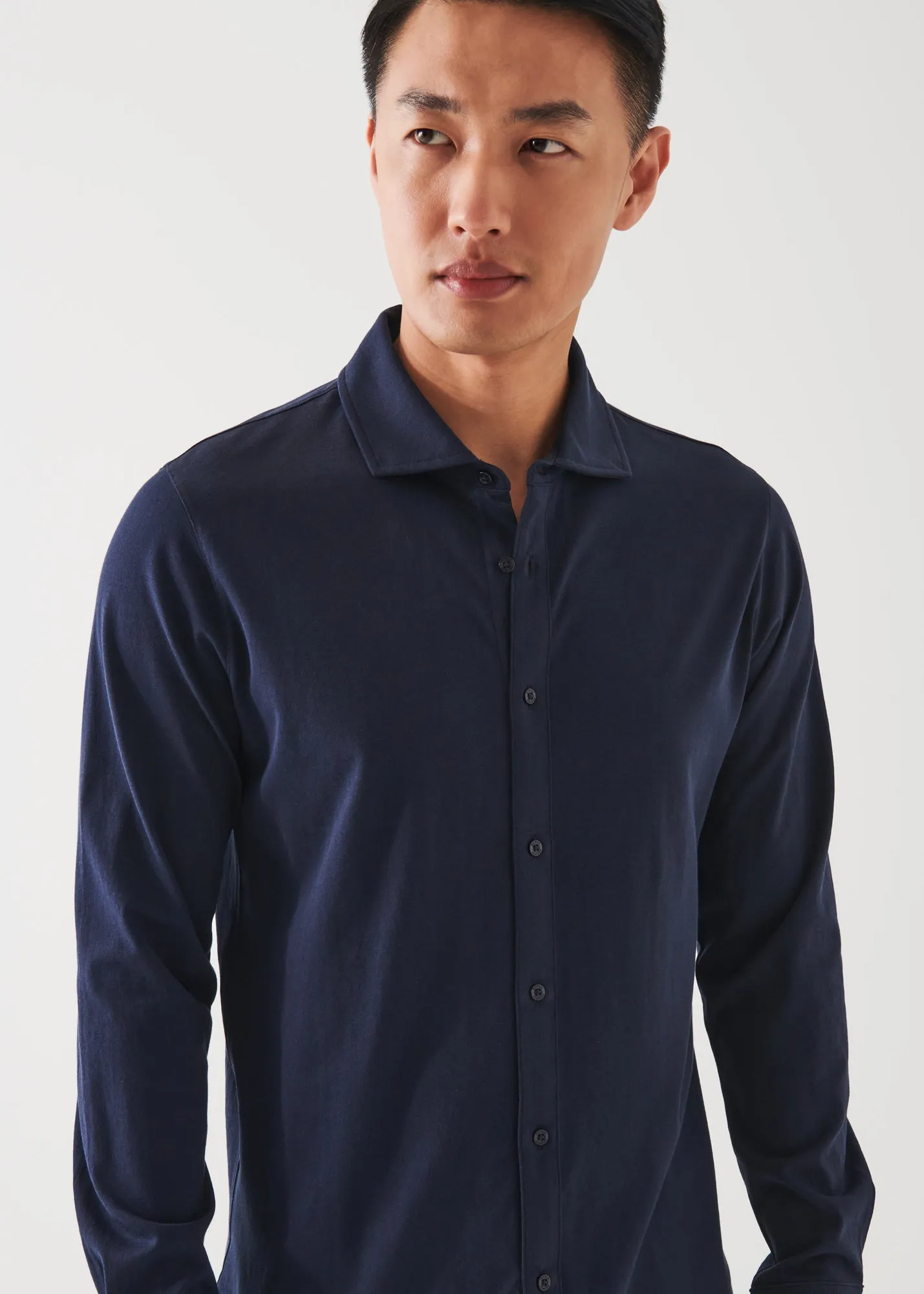 MERCERIZED PIMA COTTON LONG SLEEVE BUTTON FRONT SHIRT