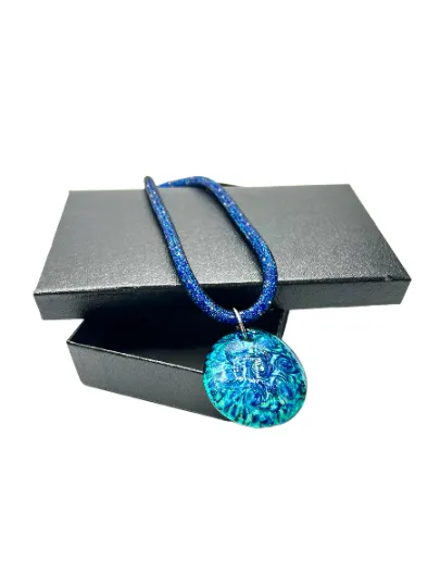 Murano Glass Blue Circle Pendant on a Seed Bead Filled Cord