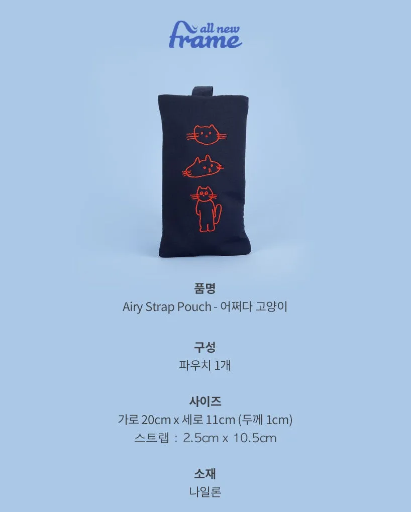 Navy Blue Cats Graphic Embroidery Airy Hand Strap Pouches Slim Pencil Cases Ultra Light Stationery School Office Cosmetics Bags Gifts Bags Purses Students Cute Teens Girls