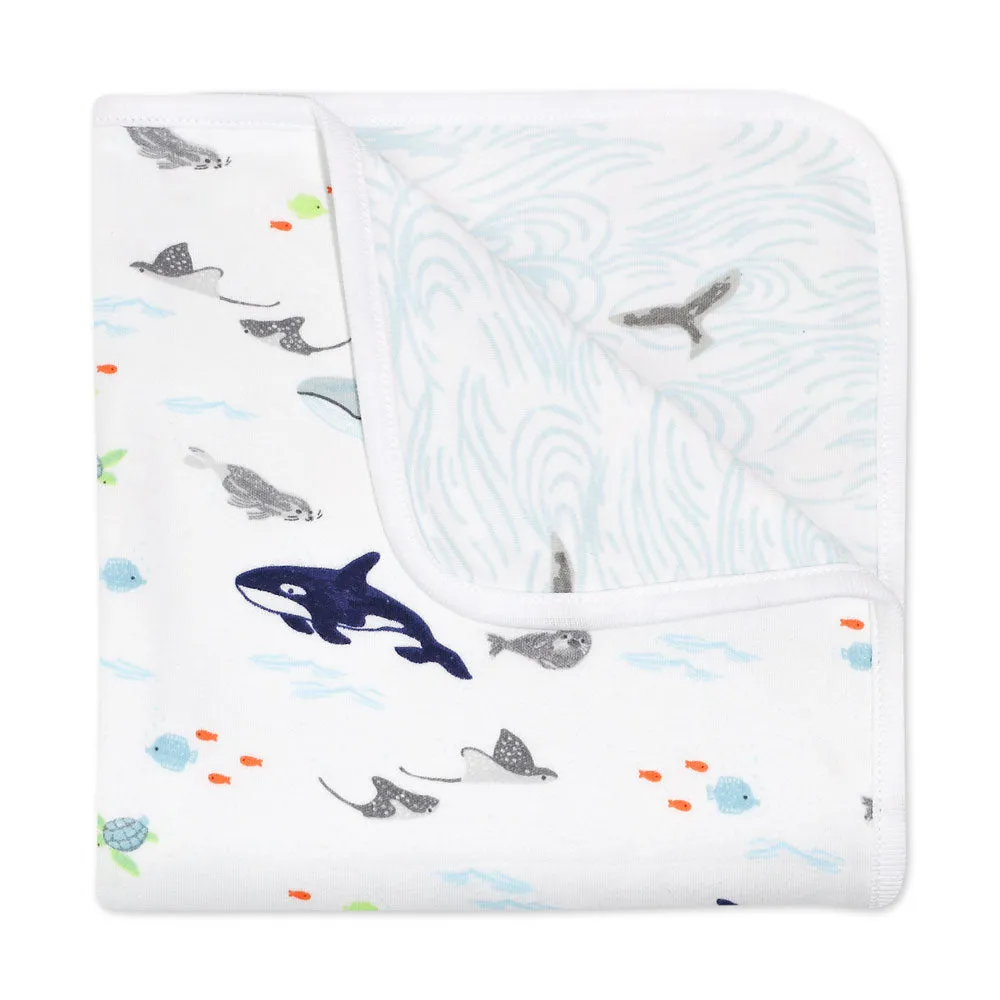 Organic Cotton Receiving Blanket in Sweet Sea Life Print