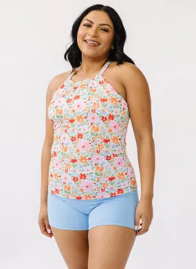 Painted Floral Double-Cinch Tankini Top