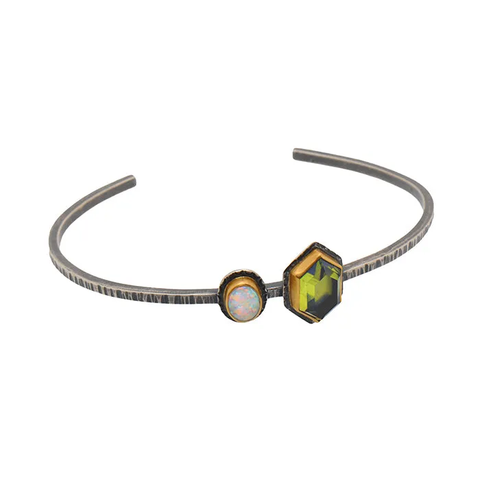 Peridot and coober pedy opal cuff in 22k and sterling