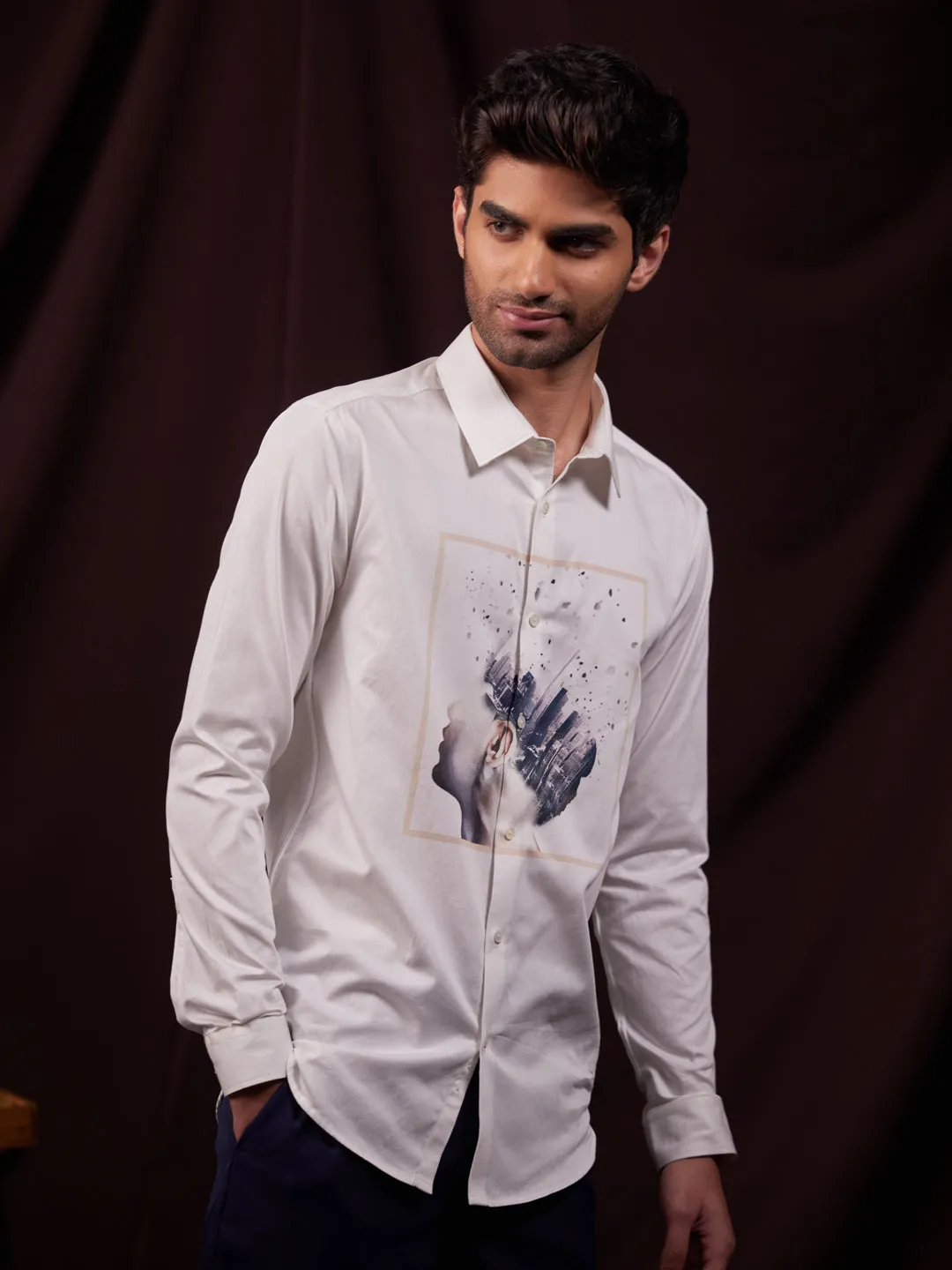 Placement Print Cotton Party Shirt - Oneness