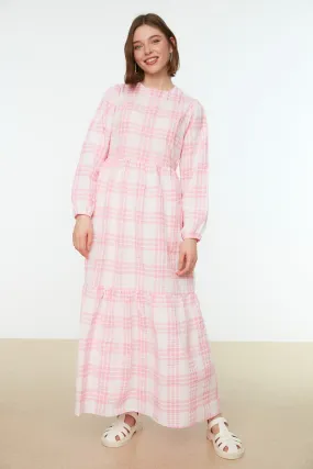 Plaid Bicycle Collar Textu Woven Dress - Trendyol Modest