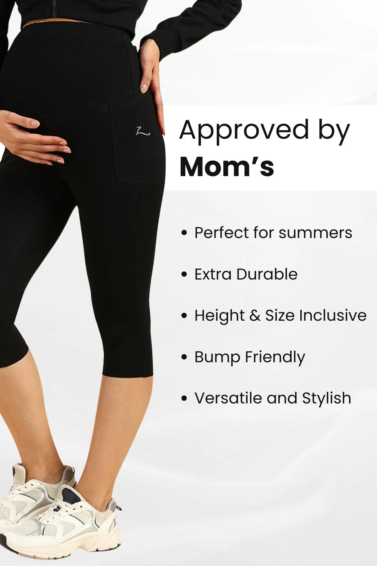 Ribbed Cotton Black Maternity Capri (Pregnancy & Postpartum)