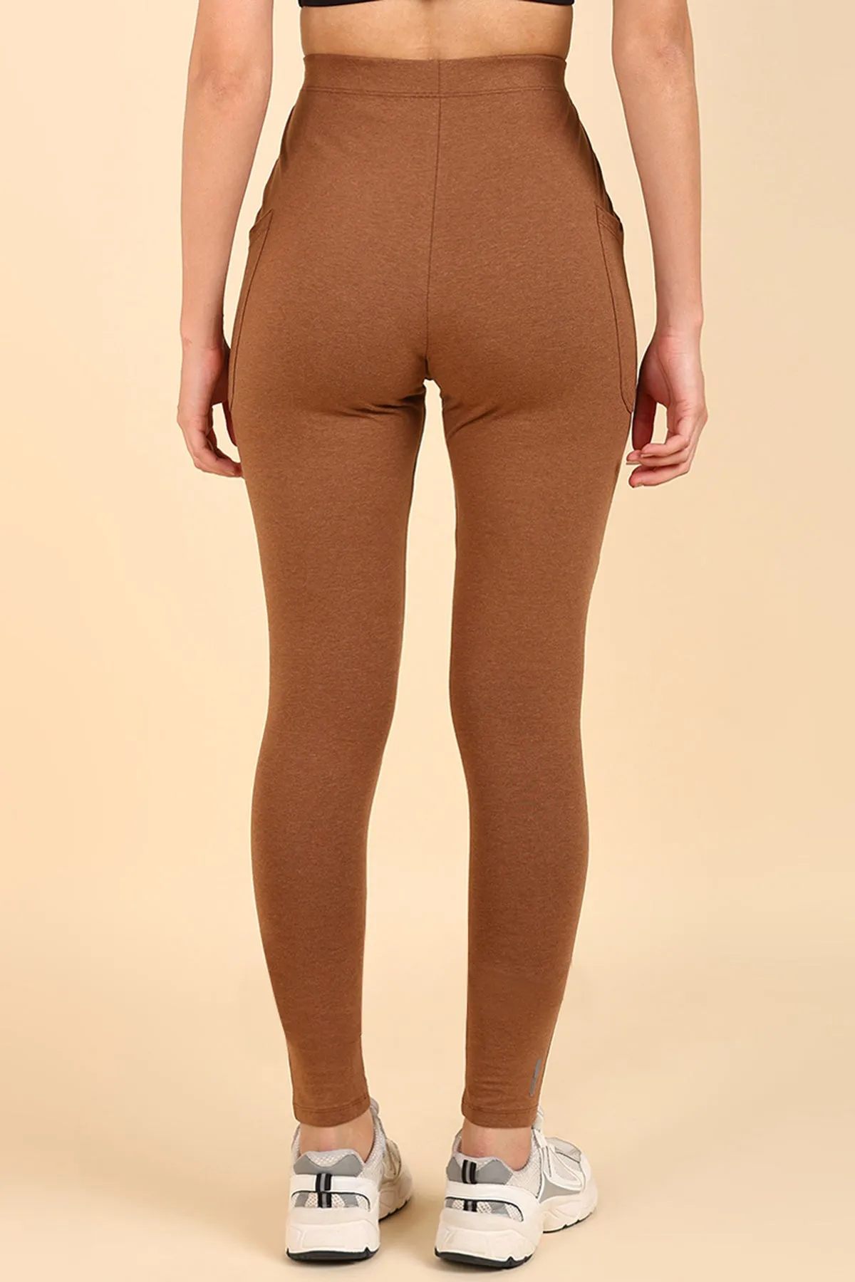 Ribbed Cotton Melange Brown Maternity Legging (Pregnancy & Postpartum)