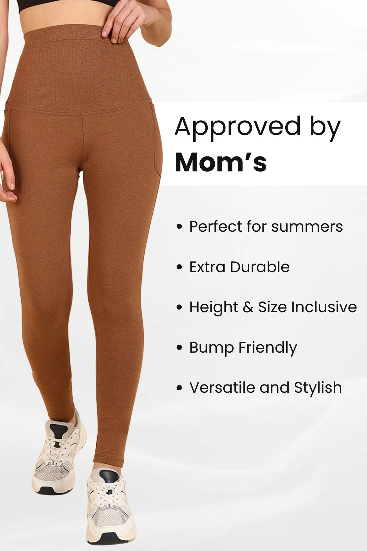 Ribbed Cotton Melange Brown Maternity Legging (Pregnancy & Postpartum)