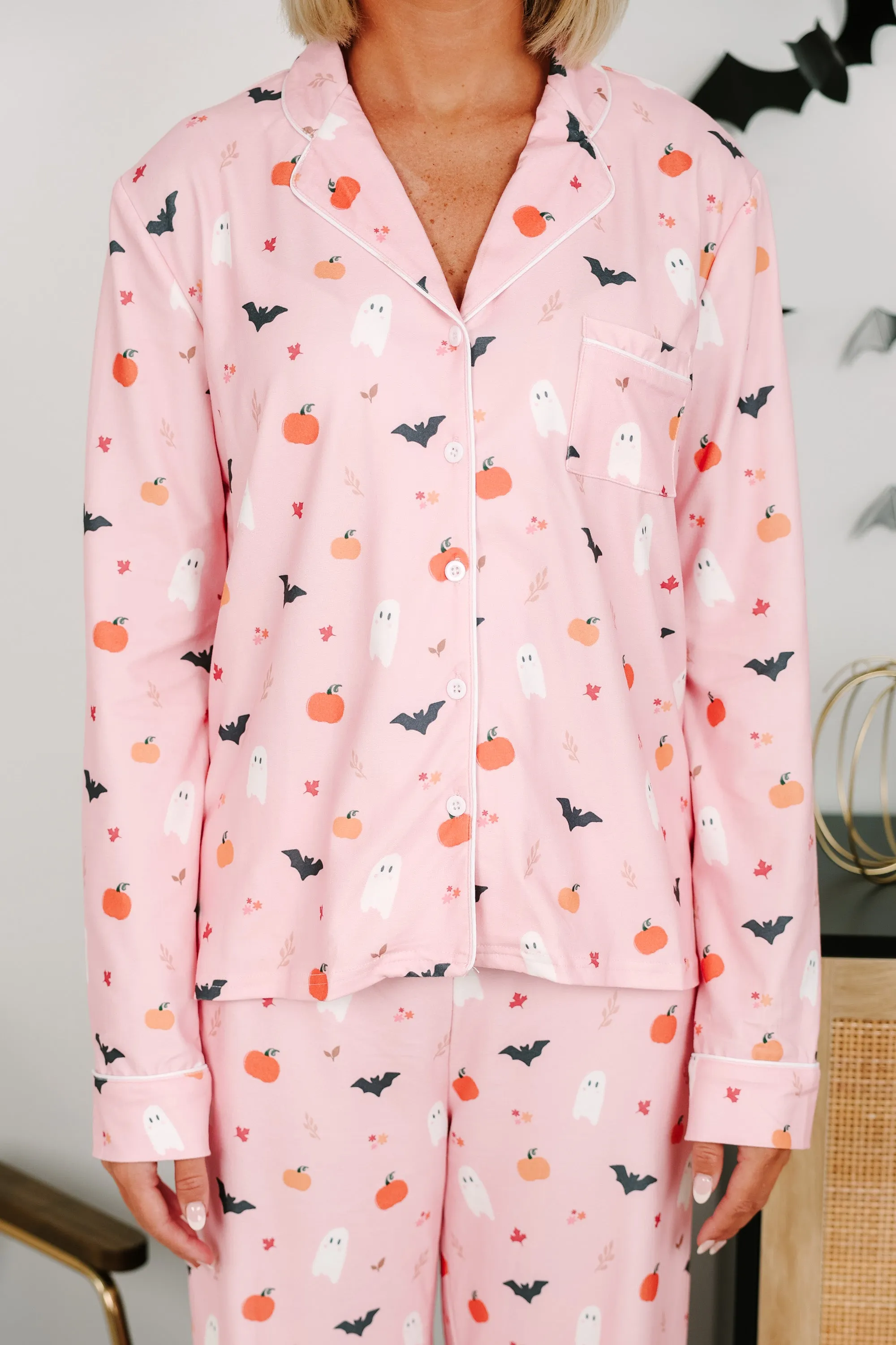 Staying In Pink Halloween Long Sleeve Pajama Set