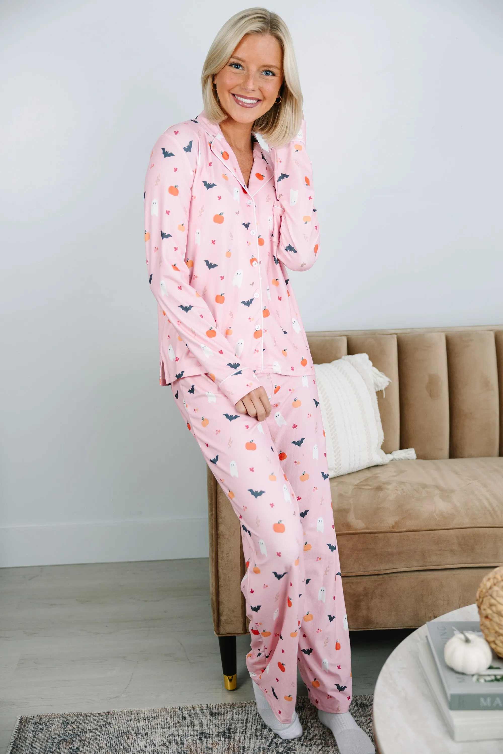 Staying In Pink Halloween Long Sleeve Pajama Set