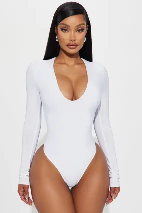 Take The Plunge Lined Long Sleeve Bodysuit - White