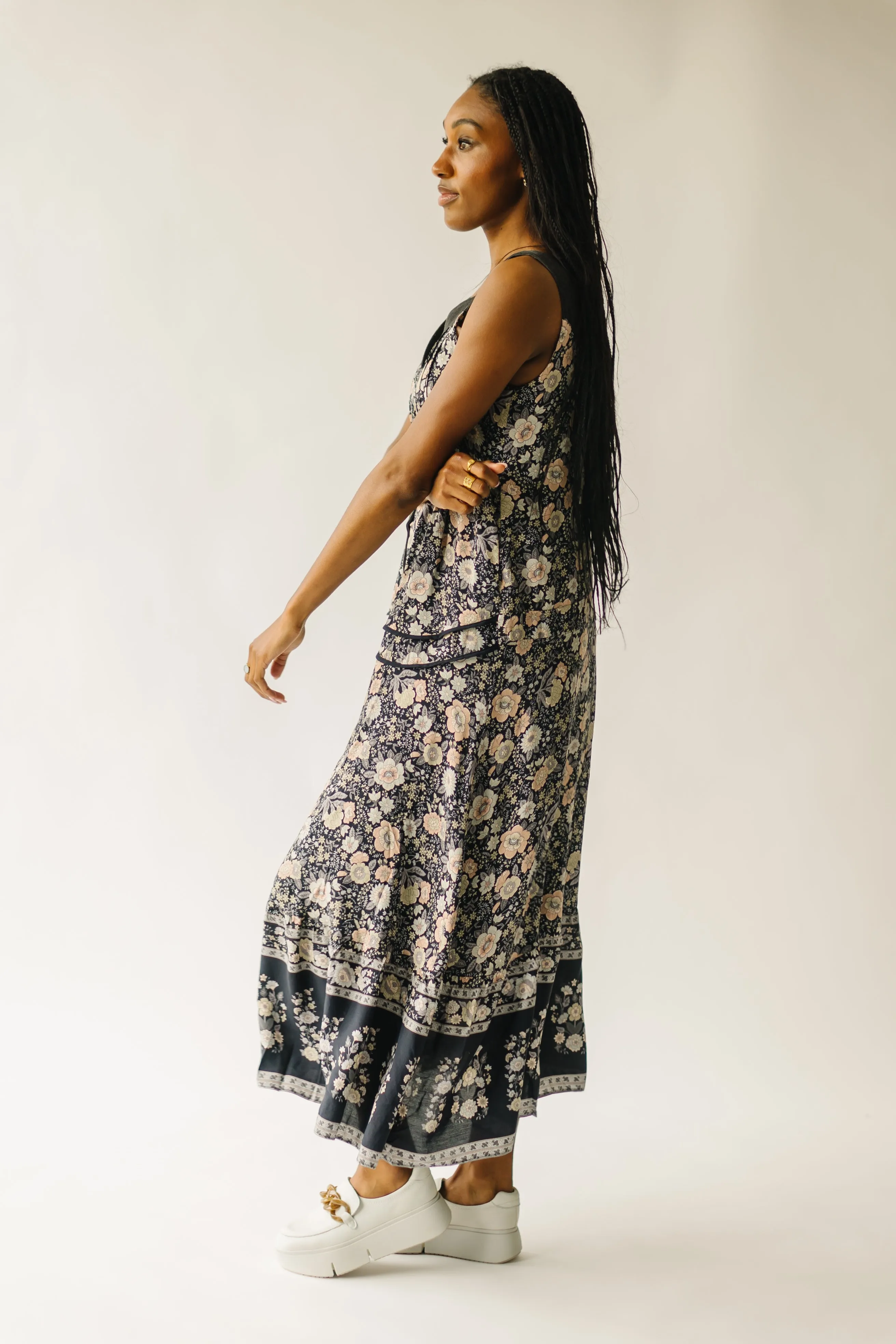 The Ender Mixed Floral V-Neck Maxi Dress in Midnight