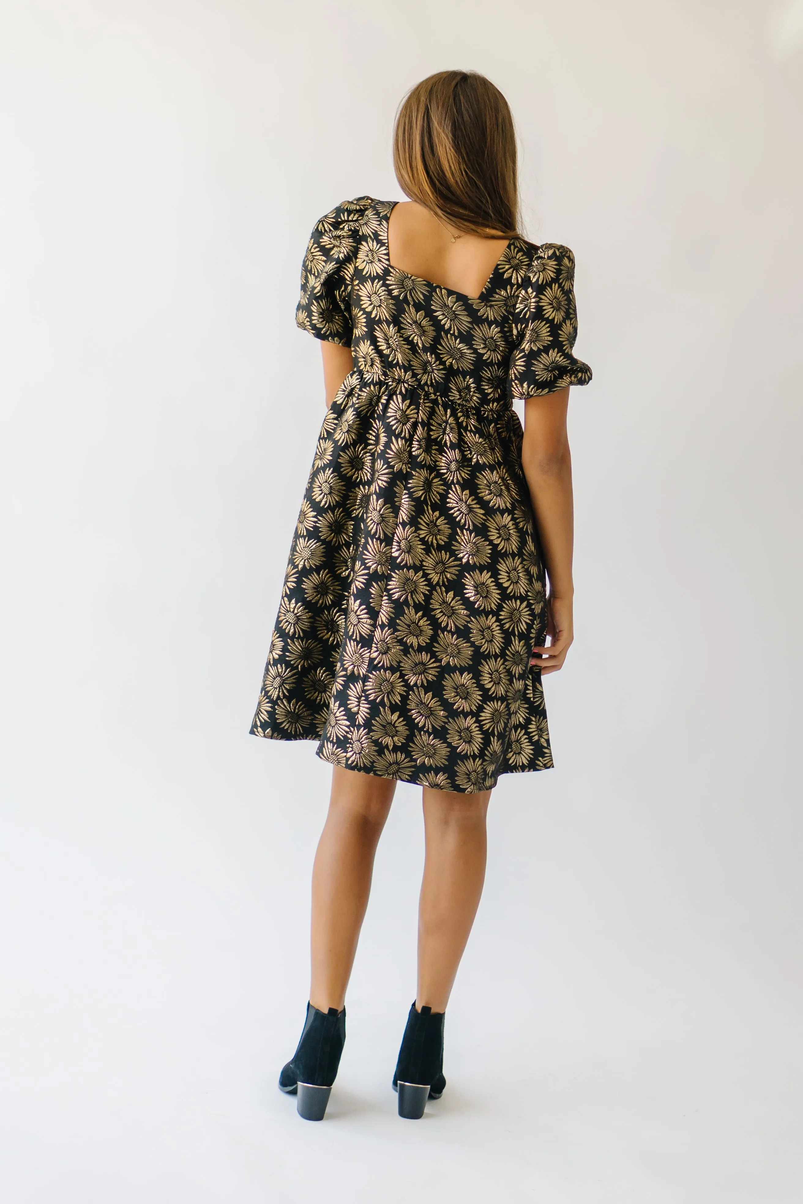 The Poplin Jacquard Floral Dress in Black