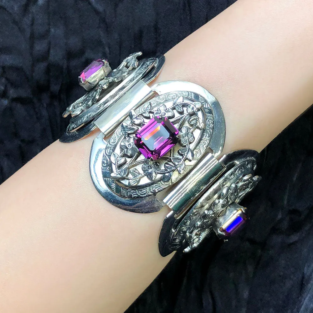 【USA輸入】ヴィンテージ アメジストパープル フローラル ブレスレット/Vintage Amethyst Purple Floral Bracelet