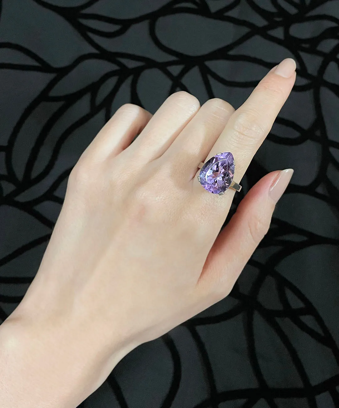 【USA輸入】ヴィンテージ スターリングシルバー パープル ペアシェイプ リング/Vintage Sterling Purple Bijou Ring