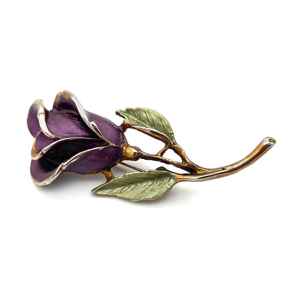 【USA輸入】ヴィンテージ パープル エナメル ローズ ブローチ/Vintage Purple Enamel Rose Brooch