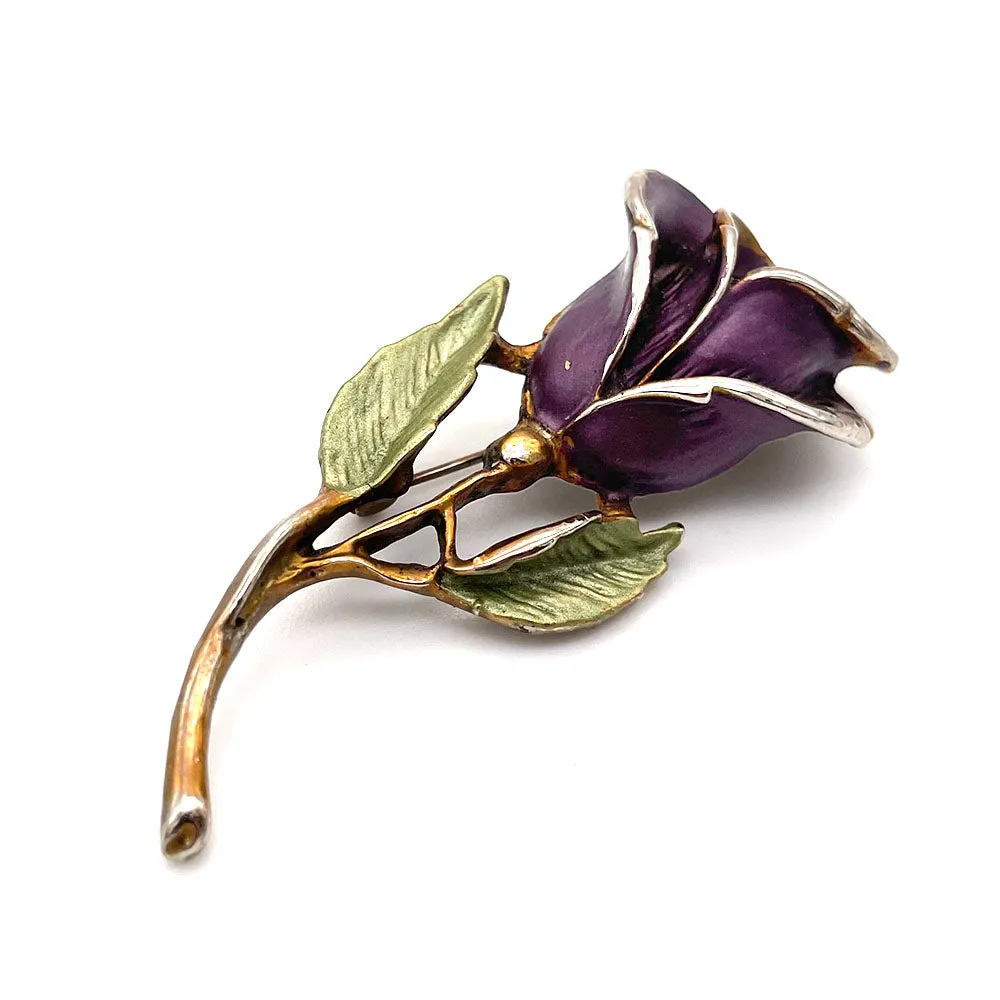 【USA輸入】ヴィンテージ パープル エナメル ローズ ブローチ/Vintage Purple Enamel Rose Brooch