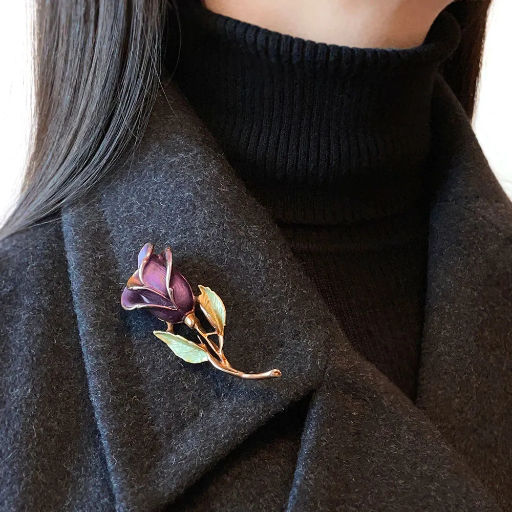 【USA輸入】ヴィンテージ パープル エナメル ローズ ブローチ/Vintage Purple Enamel Rose Brooch