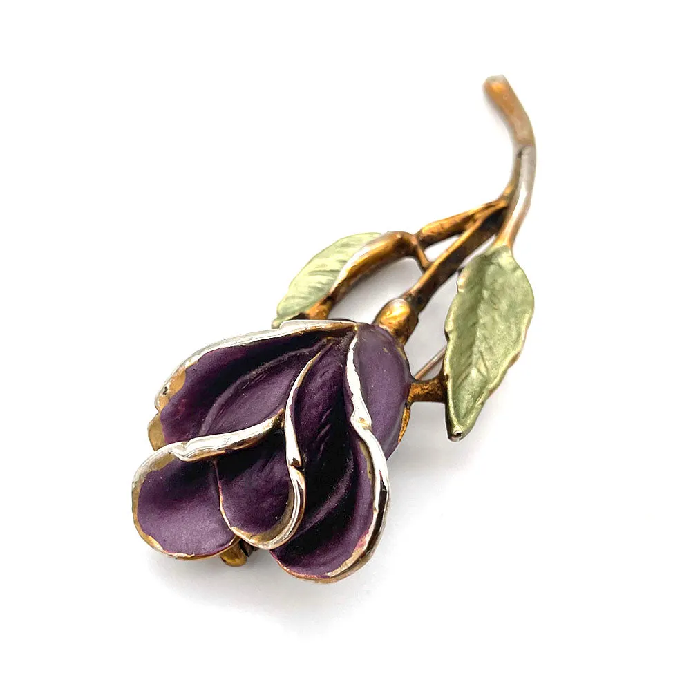 【USA輸入】ヴィンテージ パープル エナメル ローズ ブローチ/Vintage Purple Enamel Rose Brooch