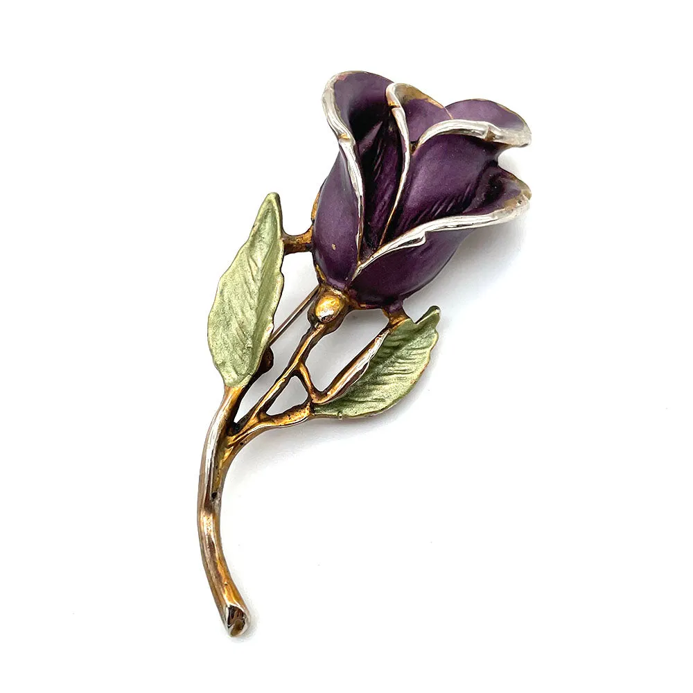 【USA輸入】ヴィンテージ パープル エナメル ローズ ブローチ/Vintage Purple Enamel Rose Brooch