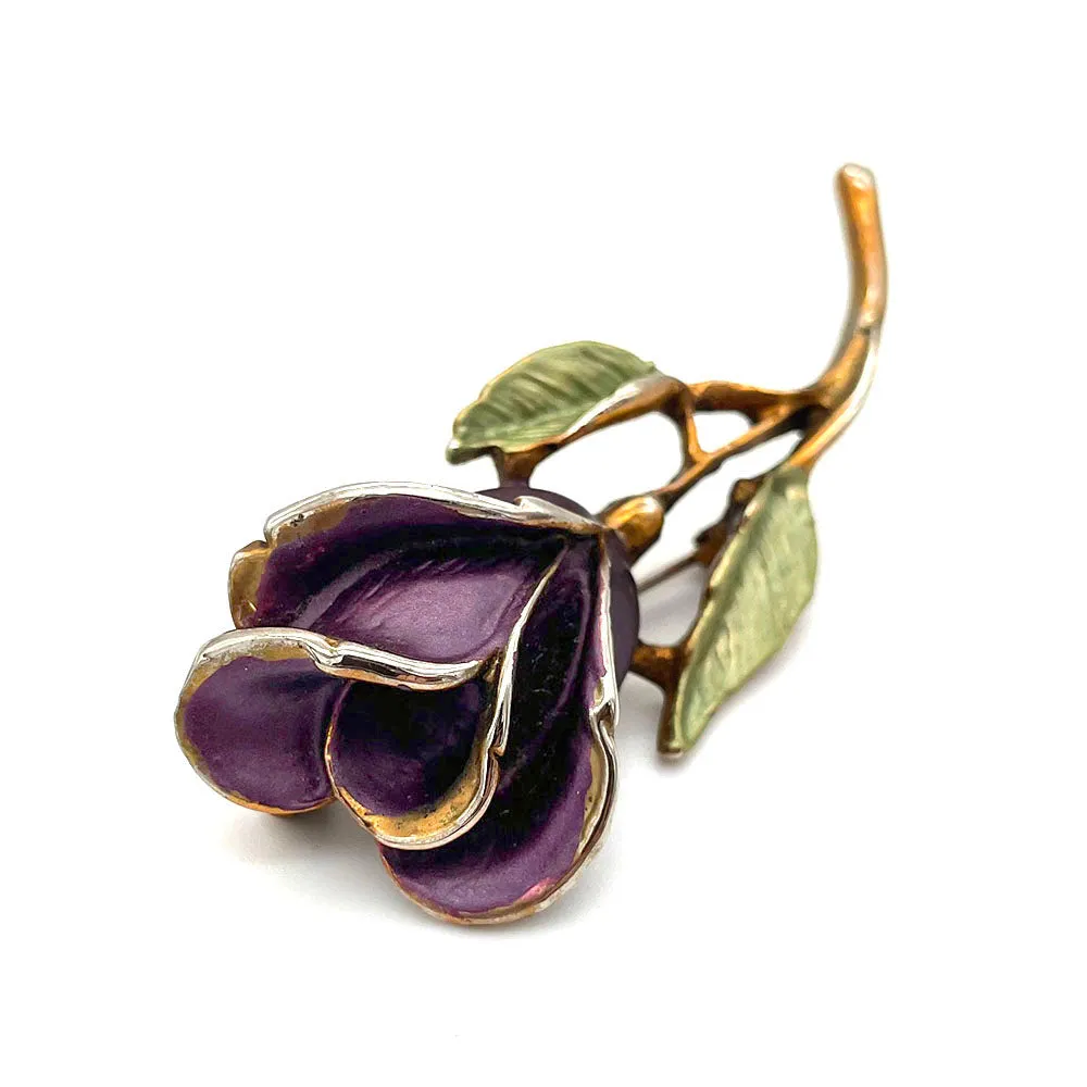 【USA輸入】ヴィンテージ パープル エナメル ローズ ブローチ/Vintage Purple Enamel Rose Brooch