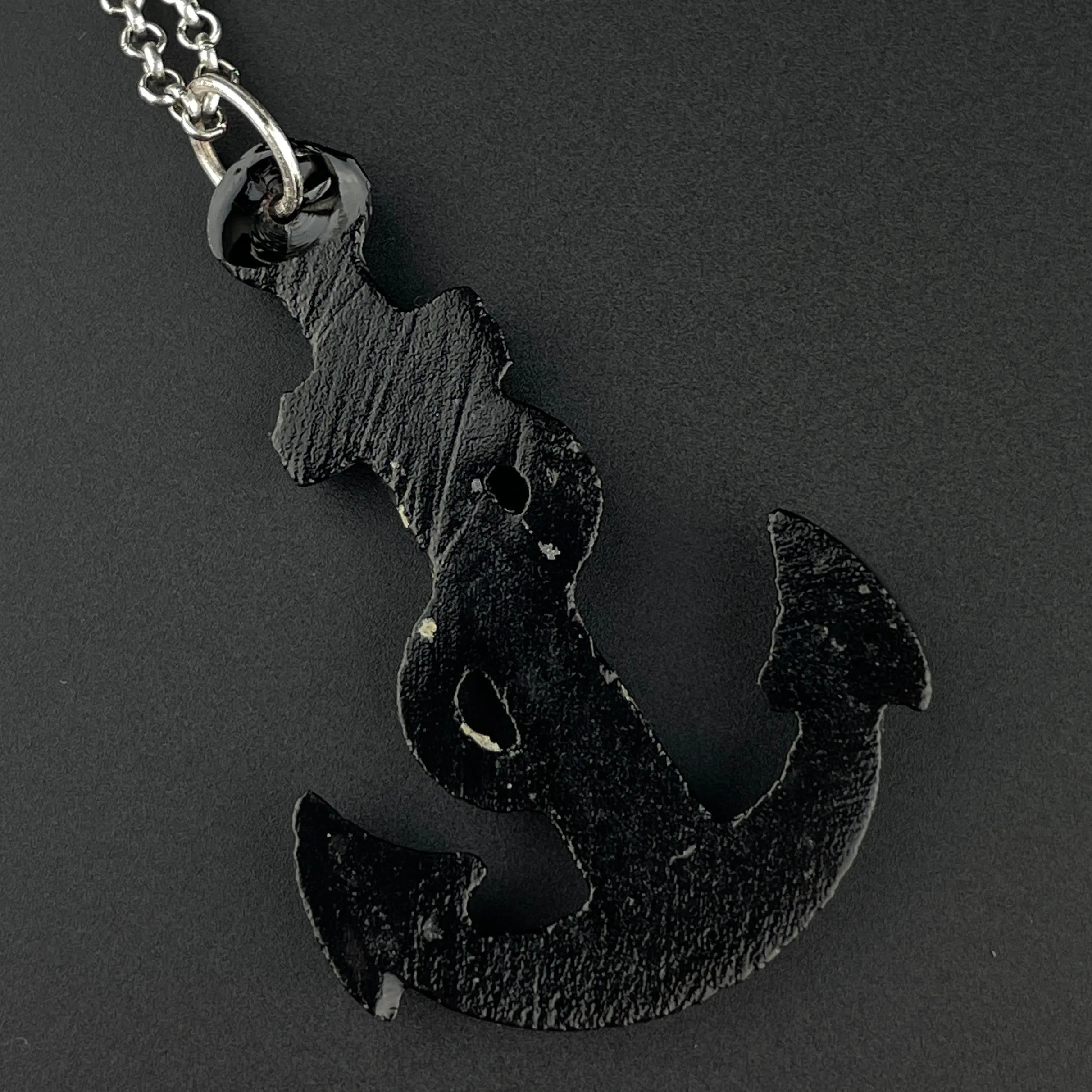 Victorian Carved Whitby Jet Anchor Pendant Necklace