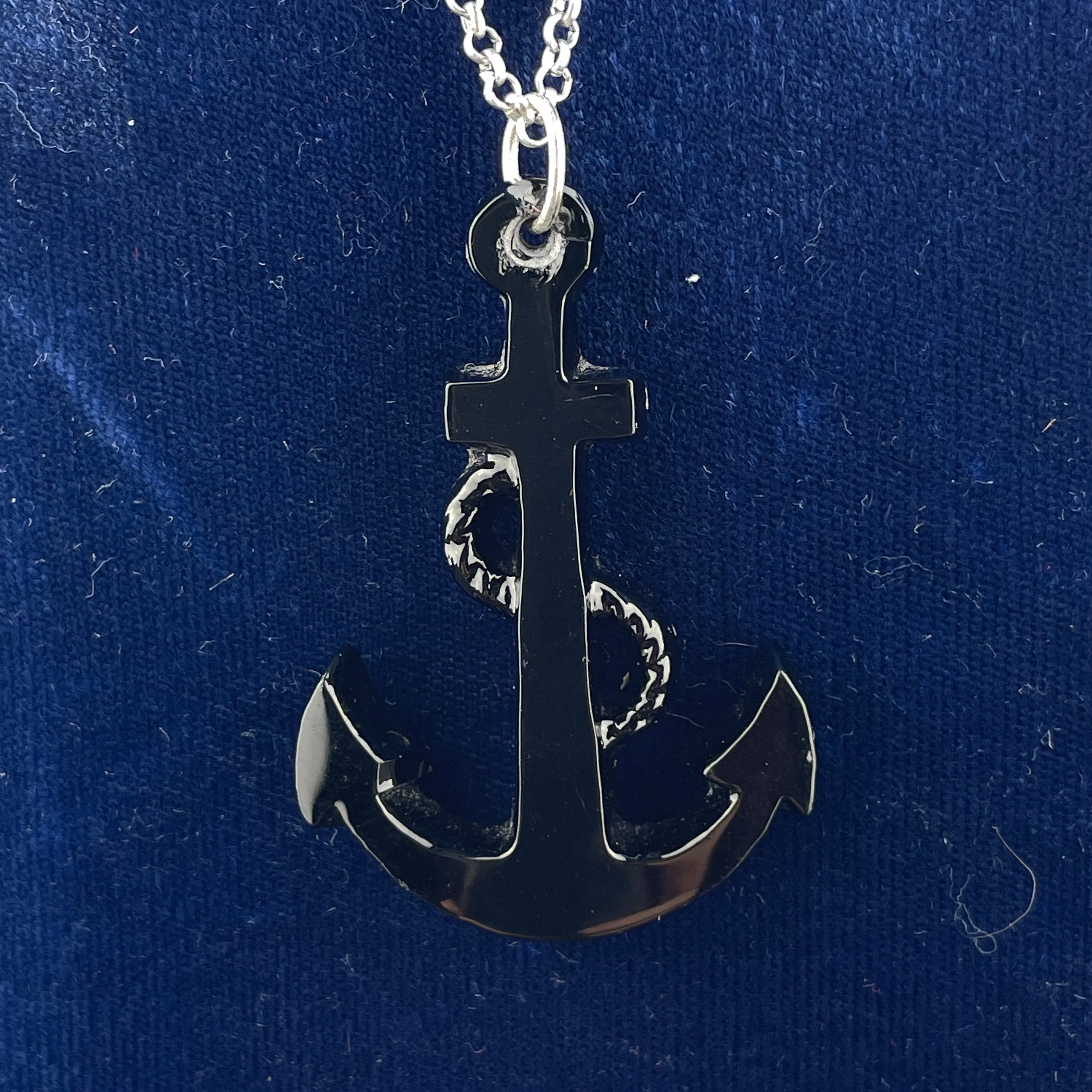 Victorian Carved Whitby Jet Anchor Pendant Necklace