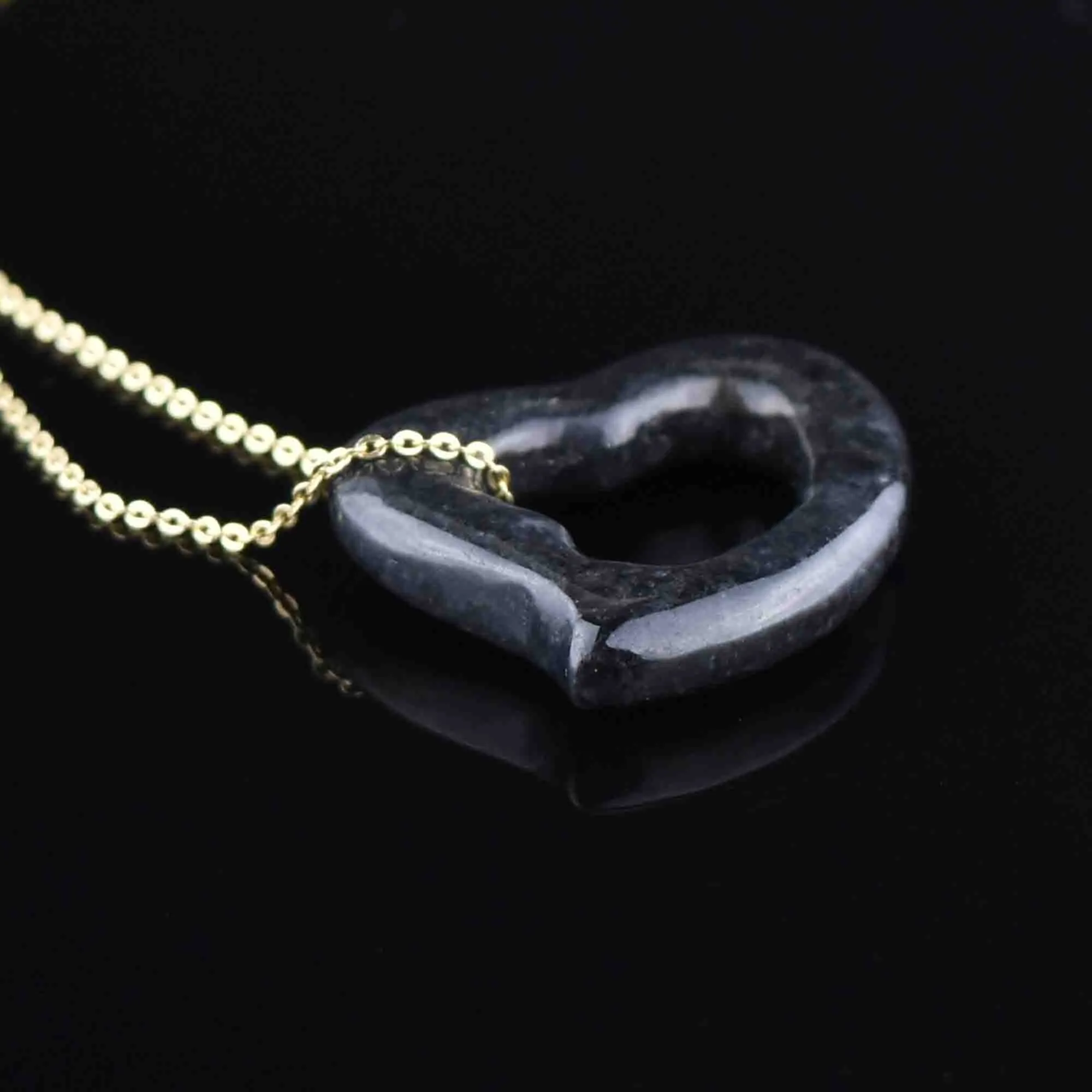 Vintage Black Jade Witches Heart Pendant Necklace