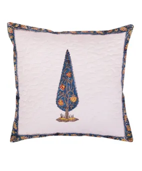 White blue leaf block print cotton cushion cover