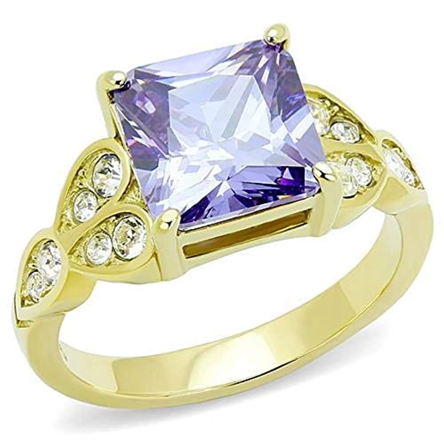 WildKlass Stainless Steel Ring IP Gold Women AAA Grade CZ Light Amethyst