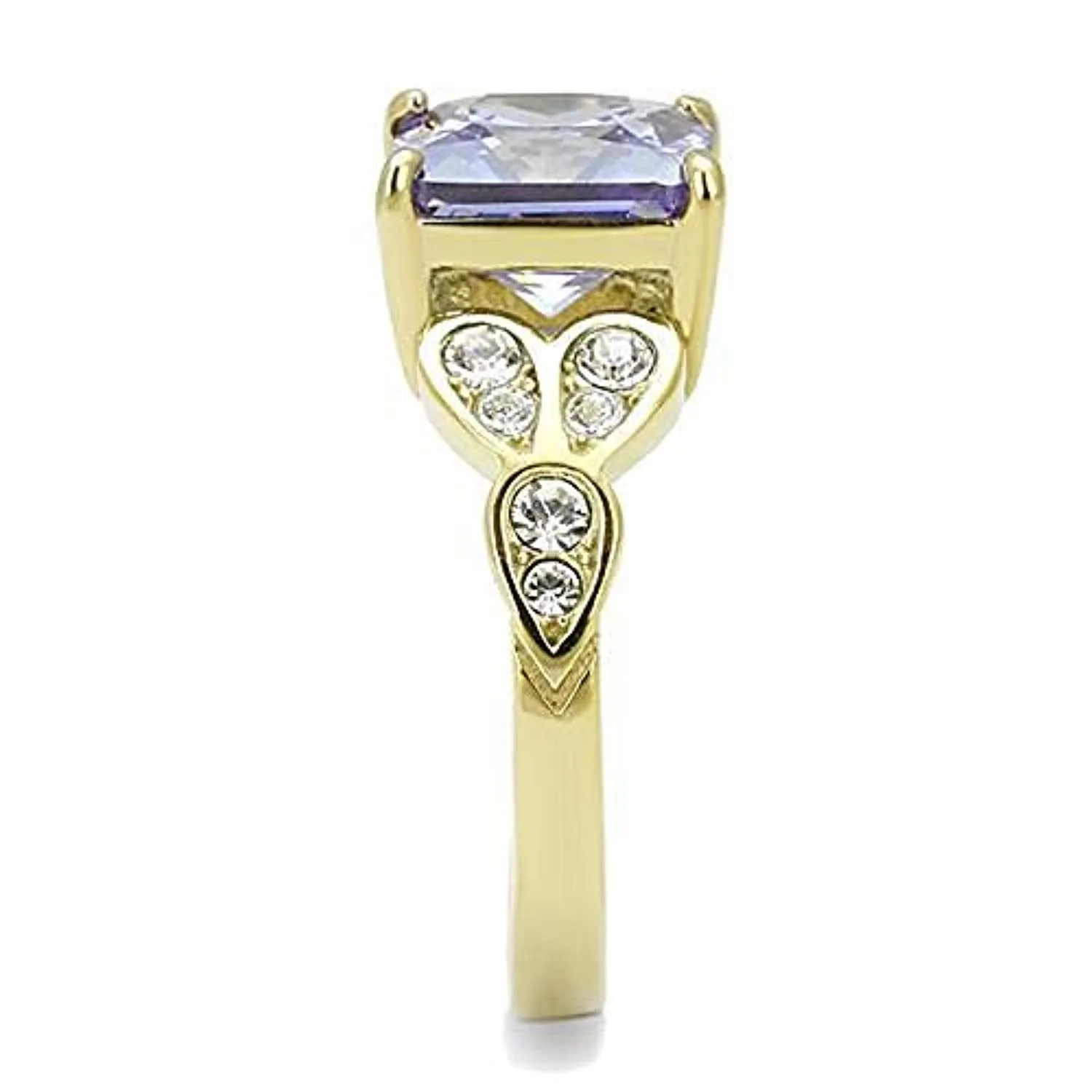 WildKlass Stainless Steel Ring IP Gold Women AAA Grade CZ Light Amethyst