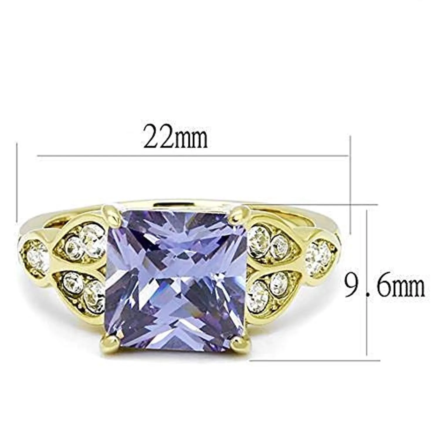 WildKlass Stainless Steel Ring IP Gold Women AAA Grade CZ Light Amethyst