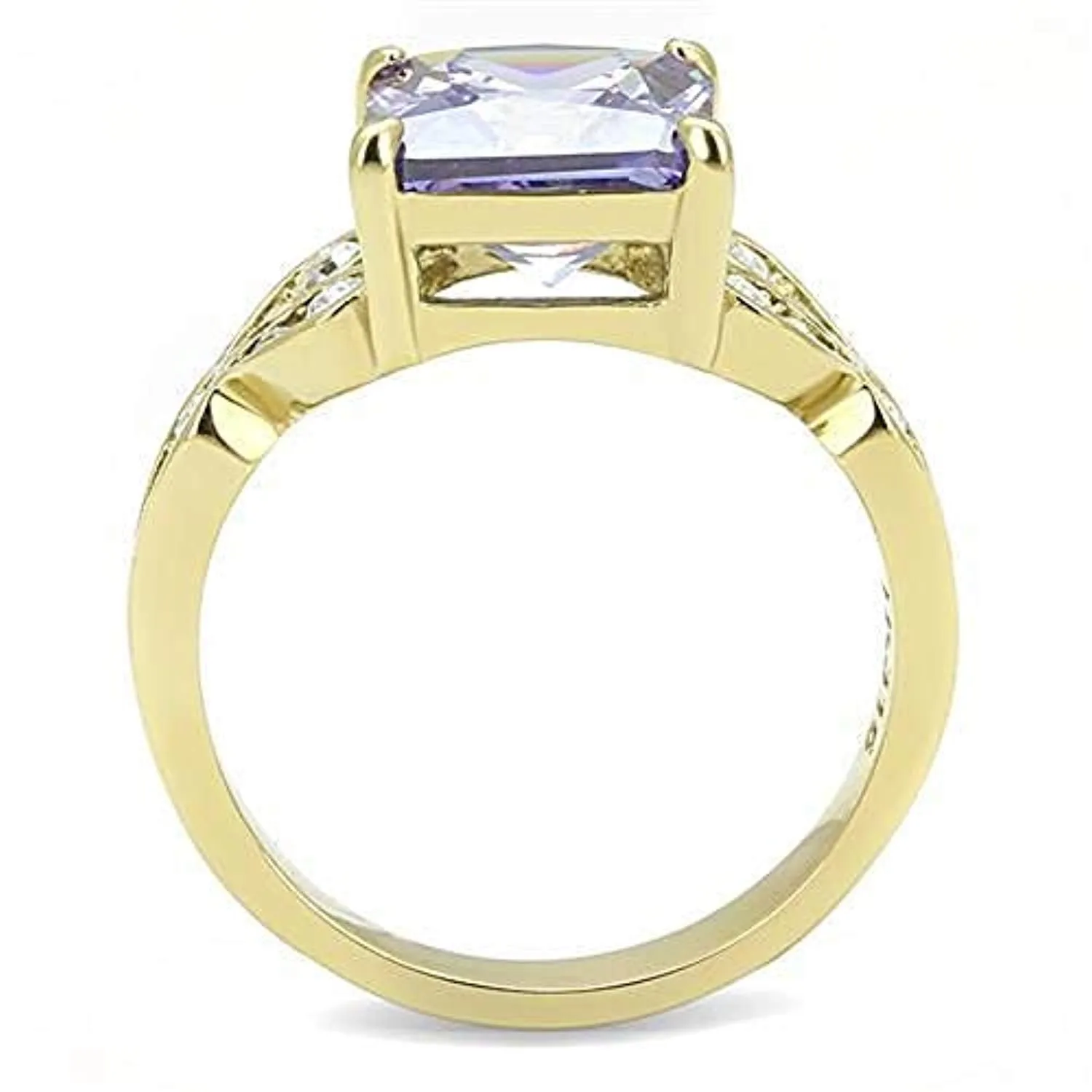 WildKlass Stainless Steel Ring IP Gold Women AAA Grade CZ Light Amethyst