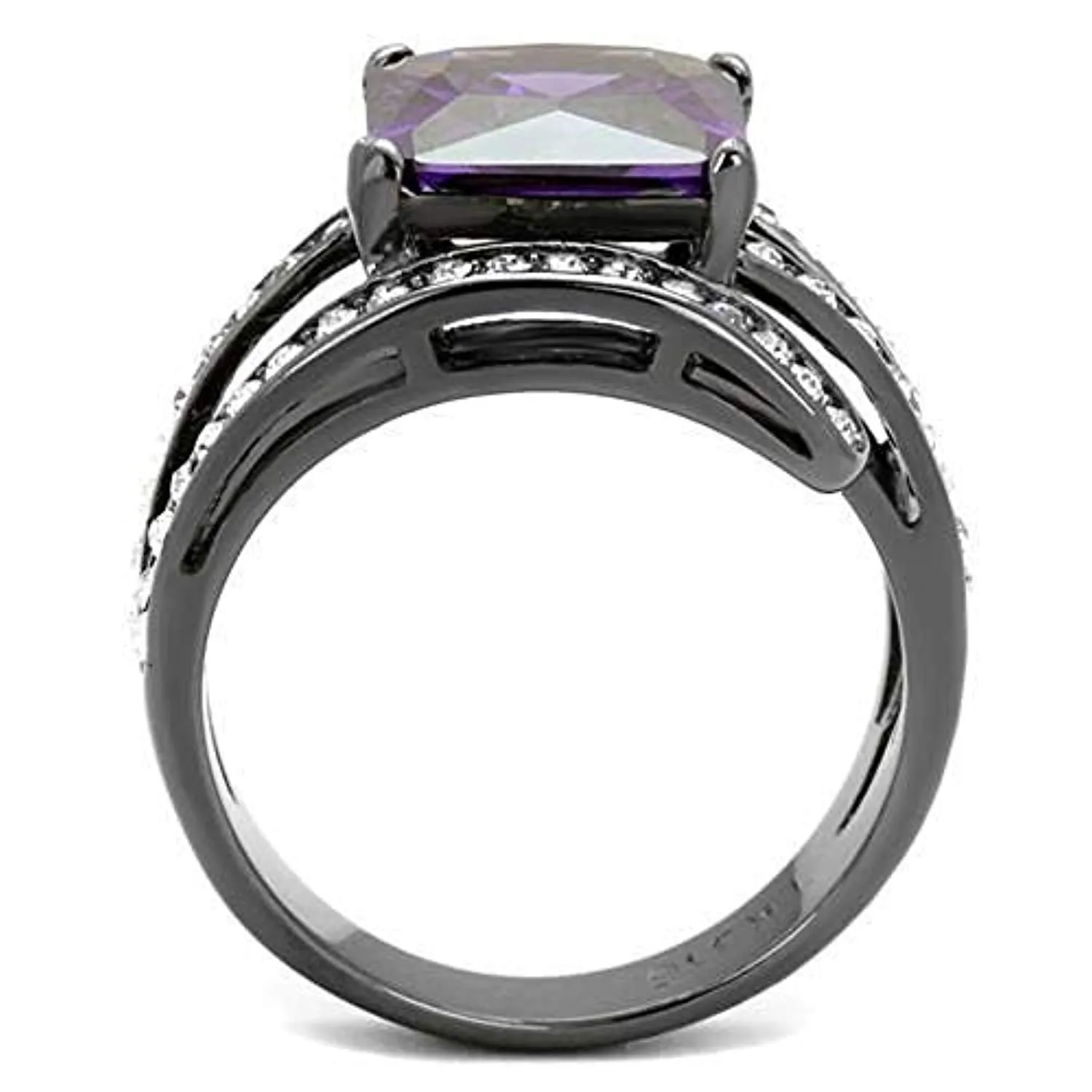 WildKlass Stainless Steel Ring IP Light Black (IP Gun) Women AAA Grade CZ Amethyst